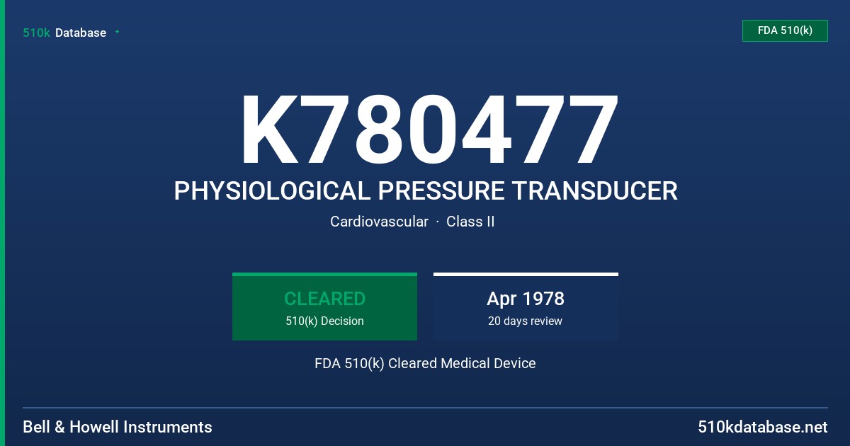 K780477 PHYSIOLOGICAL PRESSURE TRANSDUCER FDA 510(k) Cleared Medical Device