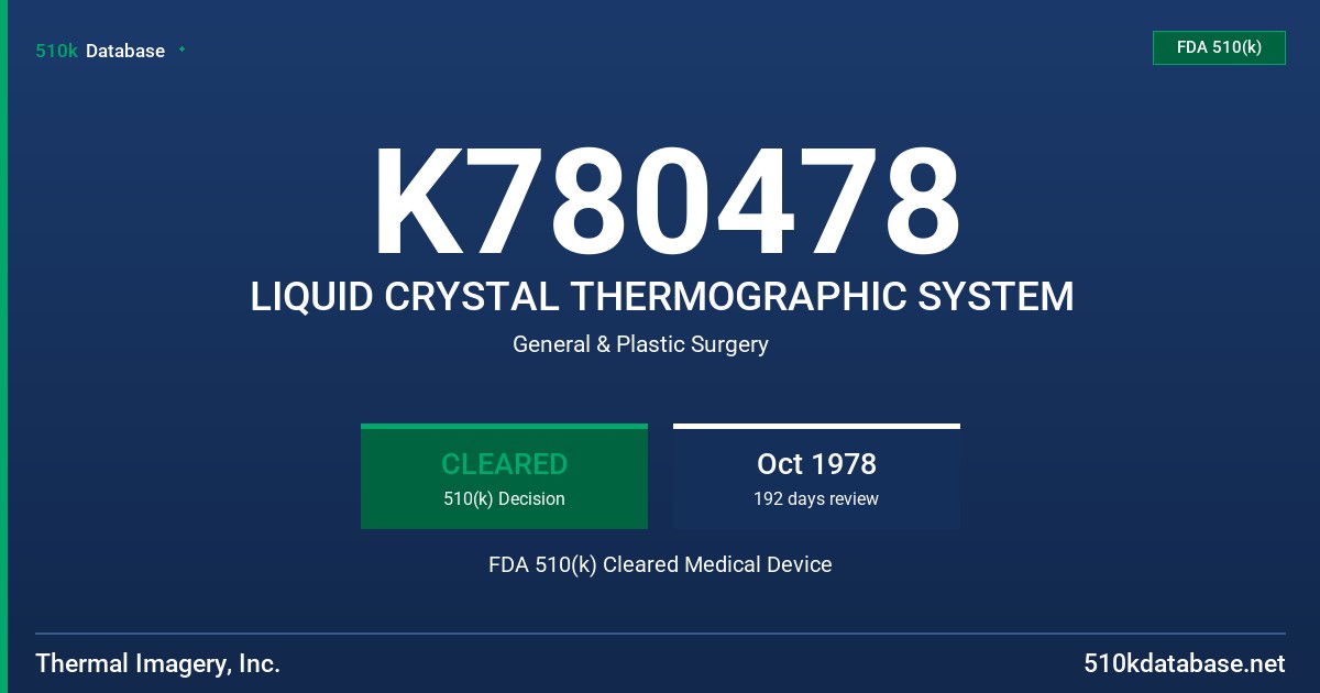 K780478 LIQUID CRYSTAL THERMOGRAPHIC SYSTEM FDA 510(k) Cleared Medical Device
