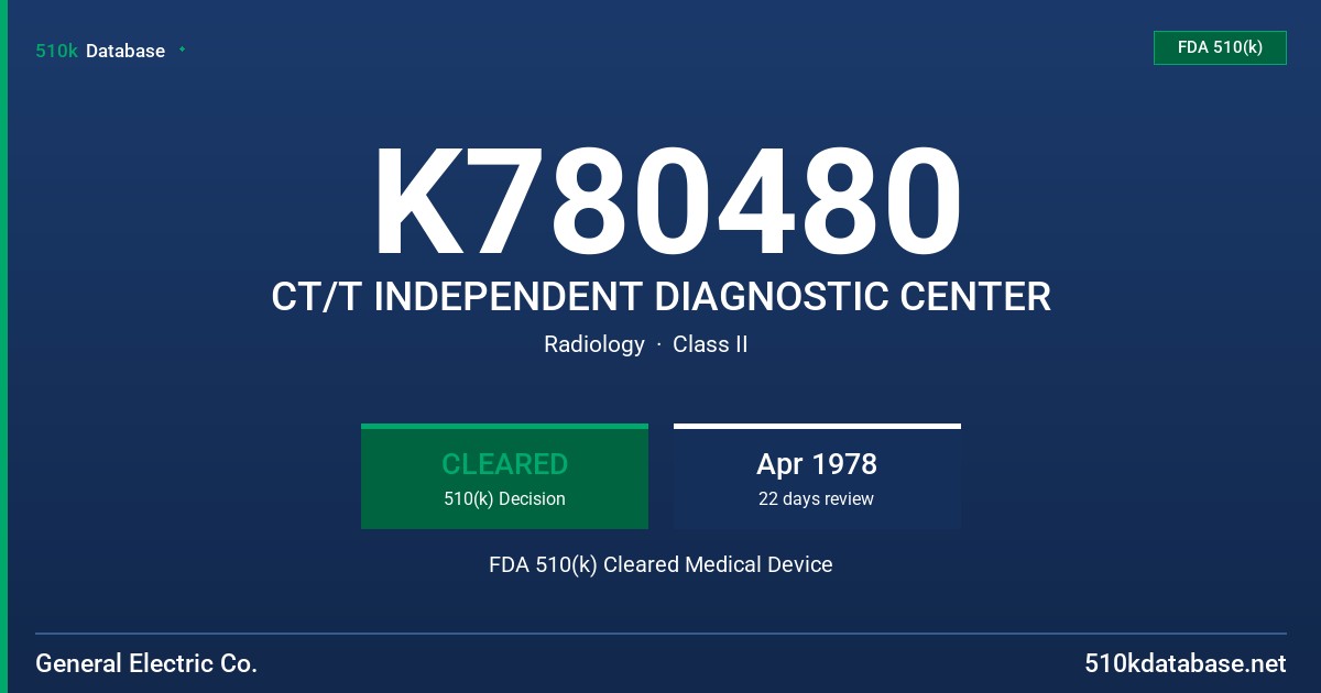 K780480 CT/T INDEPENDENT DIAGNOSTIC CENTER FDA 510(k) Cleared Medical Device