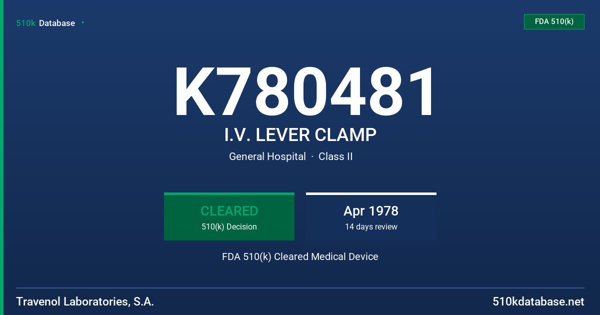 K780481 I.V. LEVER CLAMP FDA 510(k) Cleared Medical Device