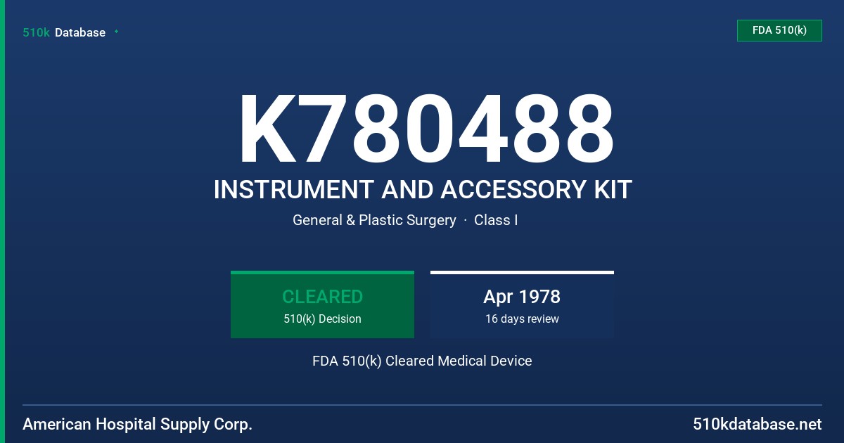 K780488 INSTRUMENT AND ACCESSORY KIT FDA 510(k) Cleared Medical Device