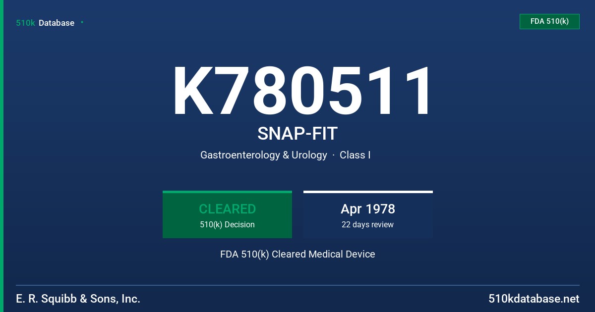 K780511 SNAP-FIT FDA 510(k) Cleared Medical Device