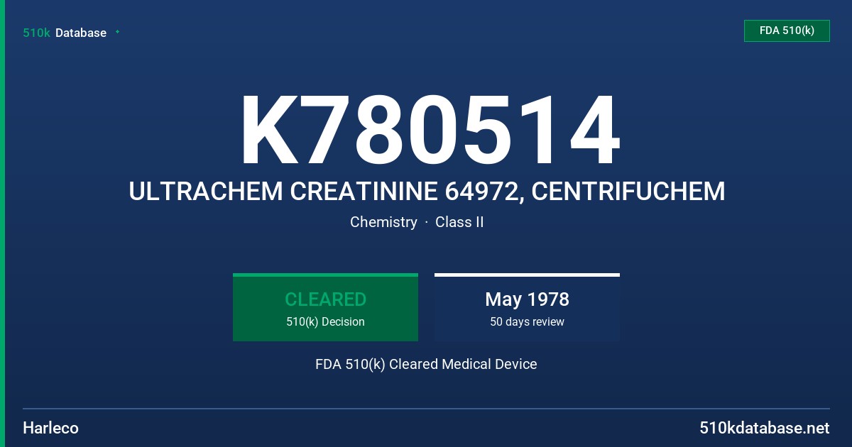 K780514 ULTRACHEM CREATININE 64972, CENTRIFUCHEM FDA 510(k) Cleared Medical Device