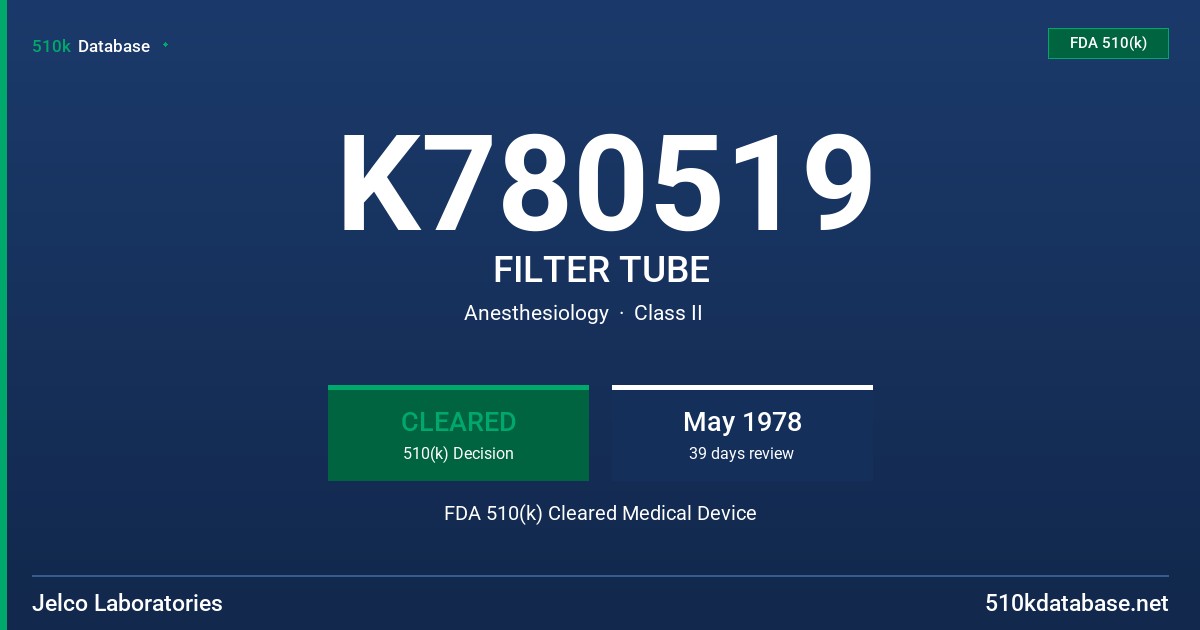 K780519 FILTER TUBE FDA 510(k) Cleared Medical Device