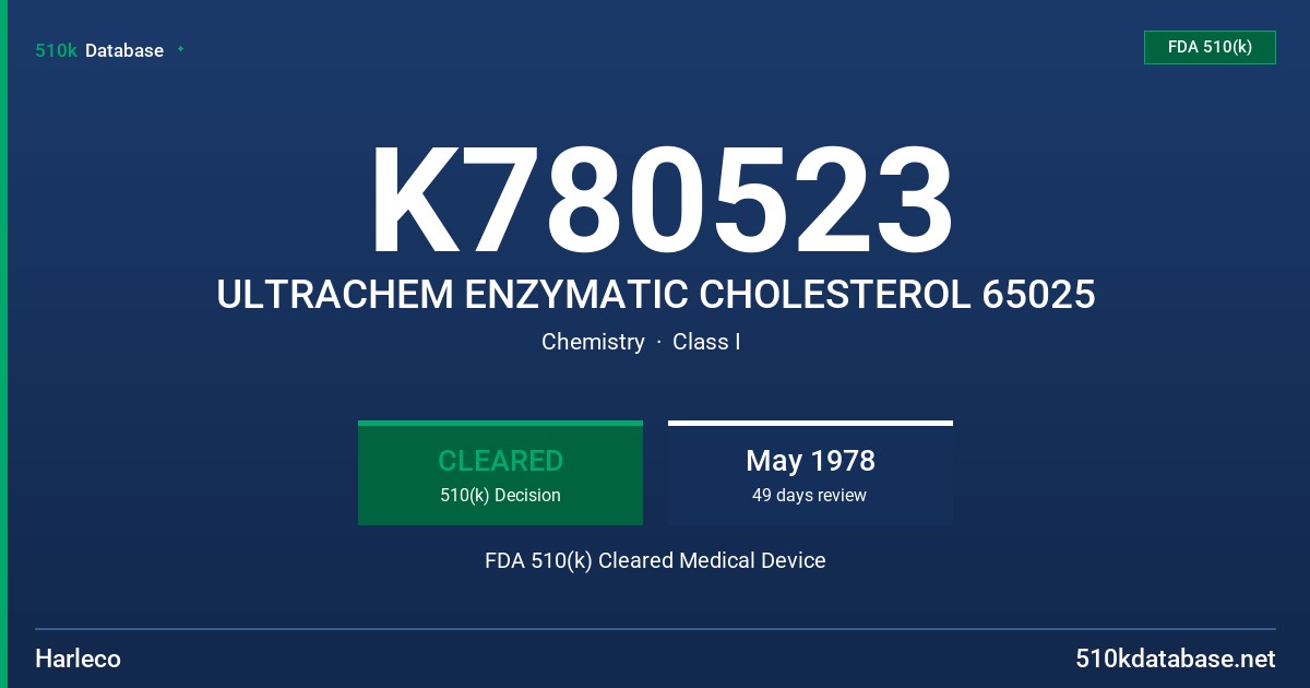 K780523 ULTRACHEM ENZYMATIC CHOLESTEROL 65025 FDA 510(k) Cleared Medical Device