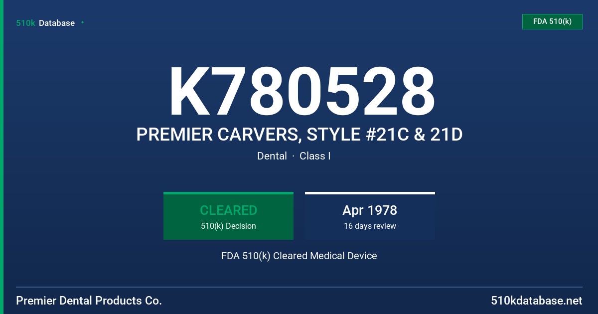 K780528 PREMIER CARVERS, STYLE #21C & 21D FDA 510(k) Cleared Medical Device