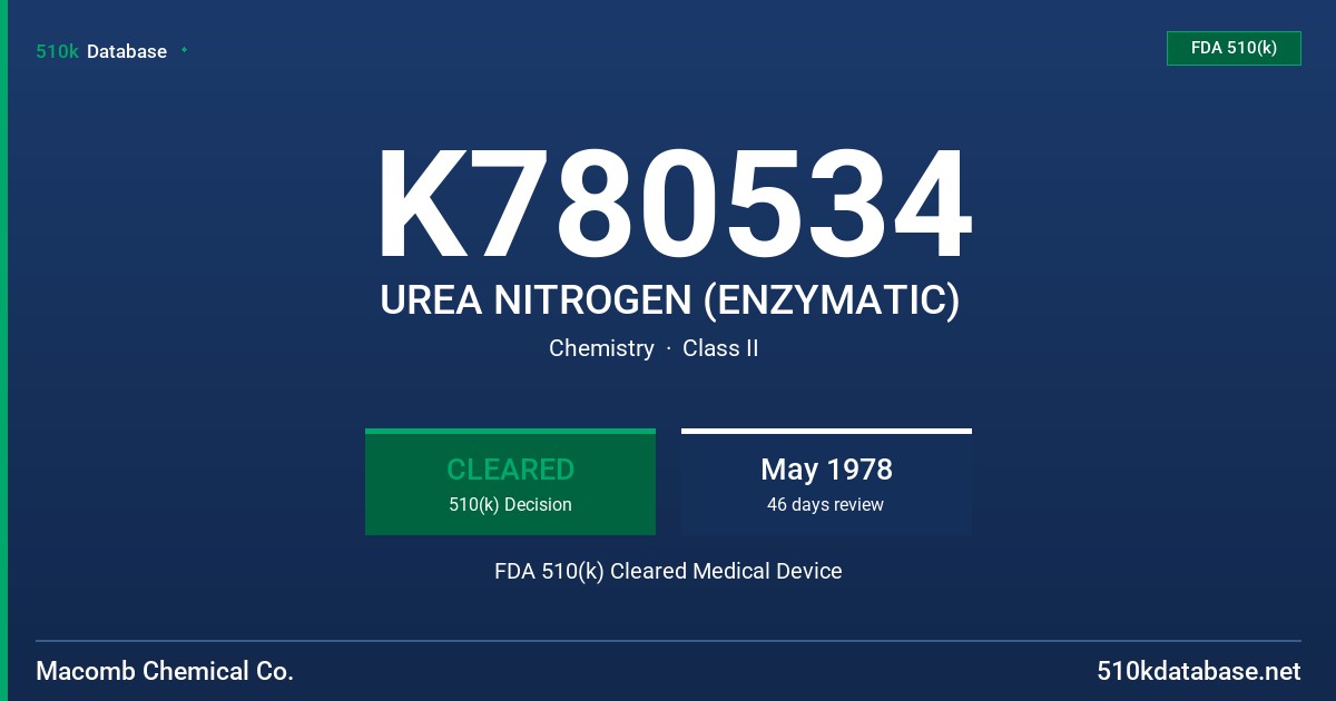 K780534 UREA NITROGEN (ENZYMATIC) FDA 510(k) Cleared Medical Device