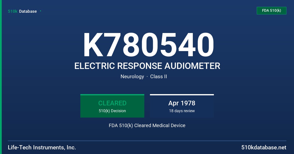 K780540 ELECTRIC RESPONSE AUDIOMETER FDA 510(k) Cleared Medical Device