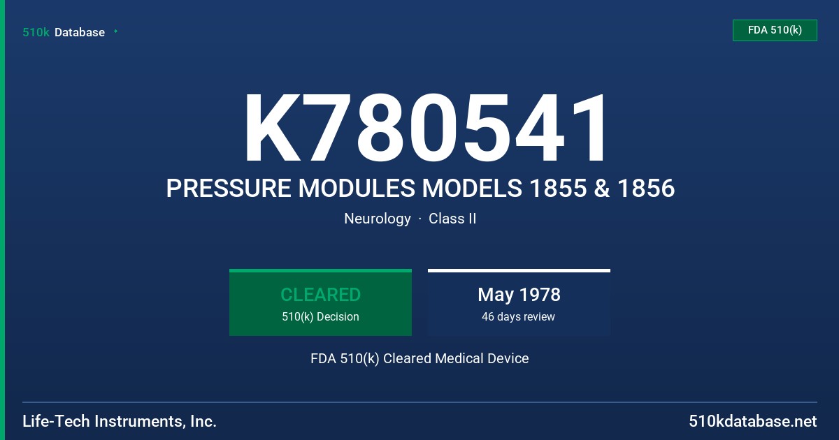 K780541 PRESSURE MODULES MODELS 1855 & 1856 FDA 510(k) Cleared Medical Device