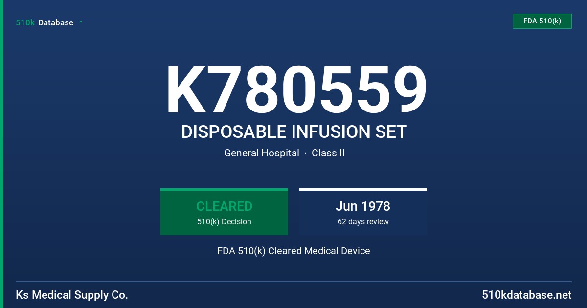 K780559 DISPOSABLE INFUSION SET FDA 510(k) Cleared Medical Device