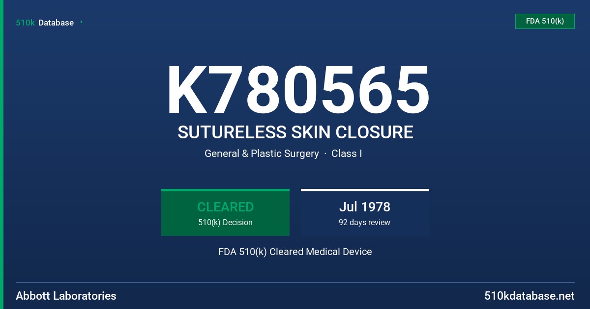 K780565 SUTURELESS SKIN CLOSURE FDA 510(k) Cleared Medical Device