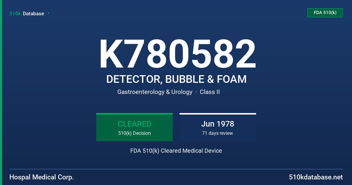 K780582 DETECTOR, BUBBLE & FOAM FDA 510(k) Cleared Medical Device