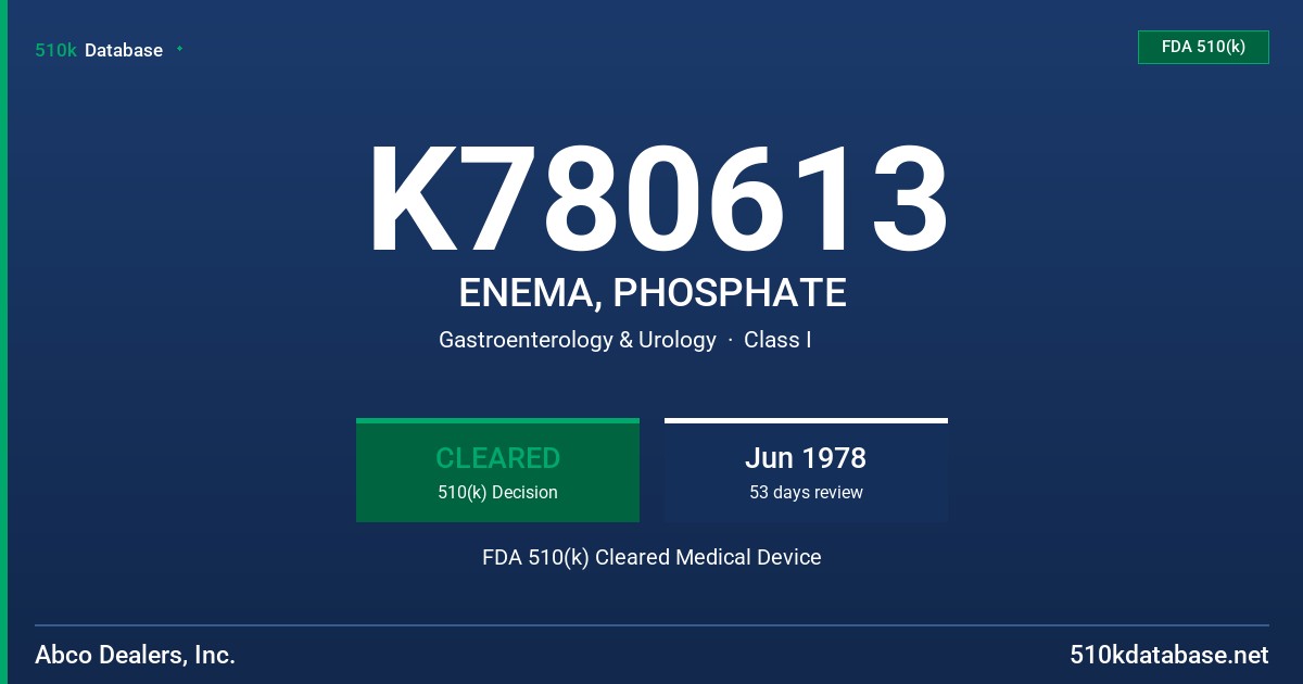 K780613 ENEMA, PHOSPHATE FDA 510(k) Cleared Medical Device