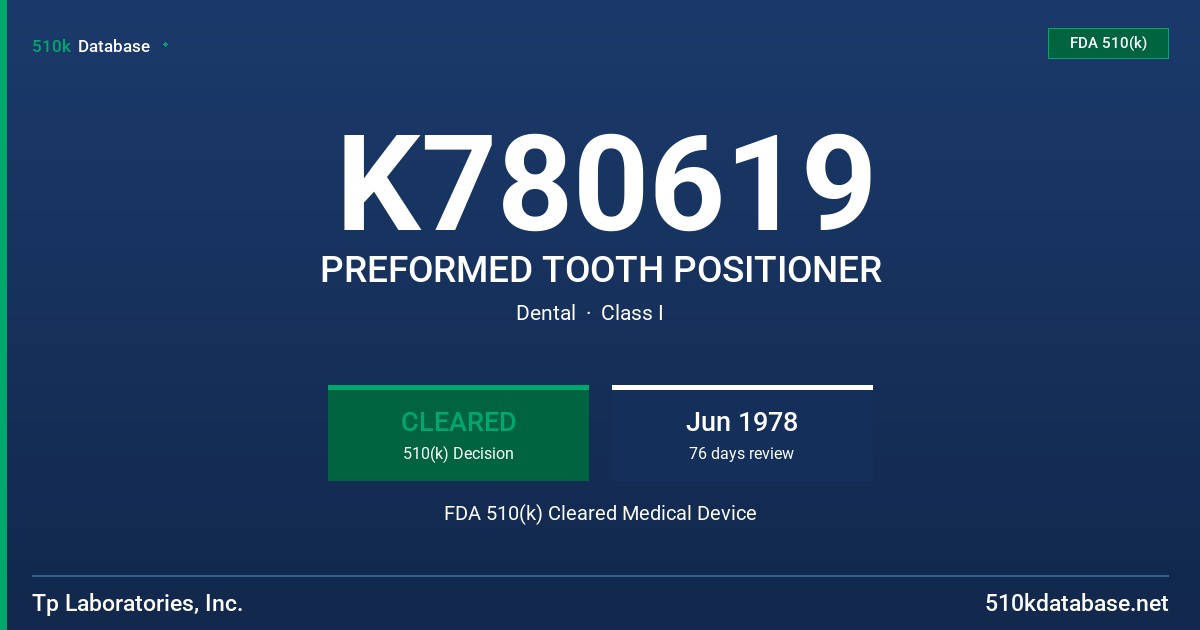 K780619 PREFORMED TOOTH POSITIONER FDA 510(k) Cleared Medical Device