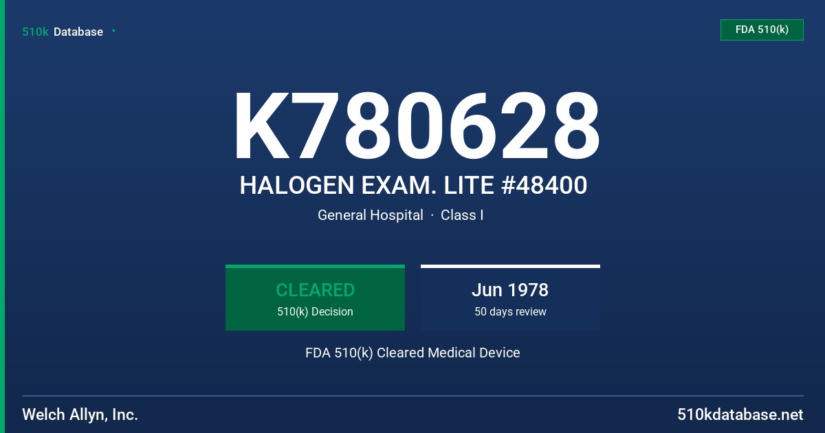 K780628 HALOGEN EXAM. LITE #48400 FDA 510(k) Cleared Medical Device