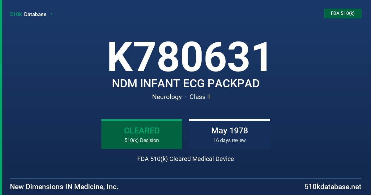 K780631 NDM INFANT ECG PACKPAD FDA 510(k) Cleared Medical Device
