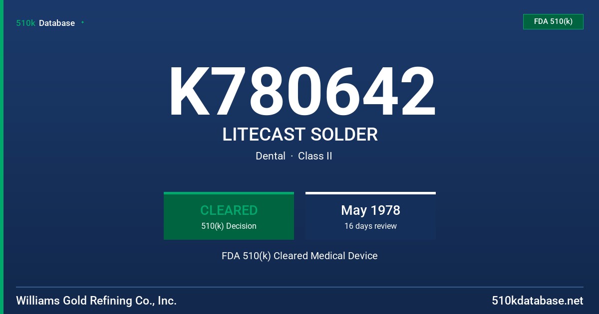 K780642 LITECAST SOLDER FDA 510(k) Cleared Medical Device