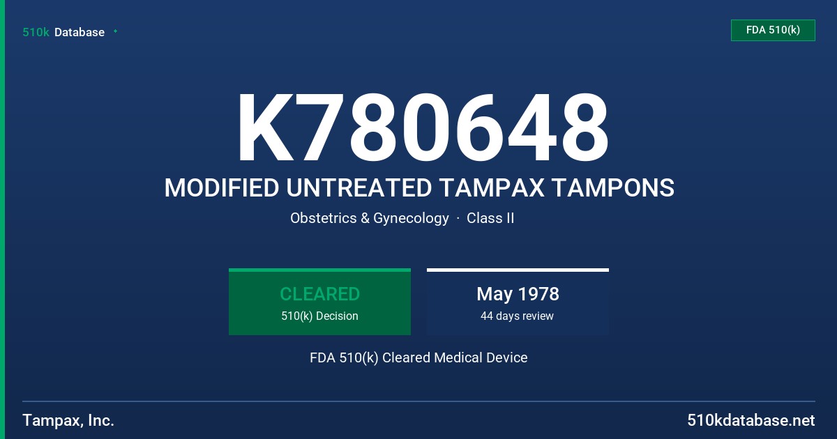 K780648 MODIFIED UNTREATED TAMPAX TAMPONS FDA 510(k) Cleared Medical Device