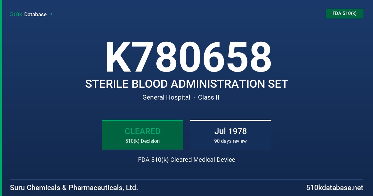 K780658 STERILE BLOOD ADMINISTRATION SET FDA 510(k) Cleared Medical Device