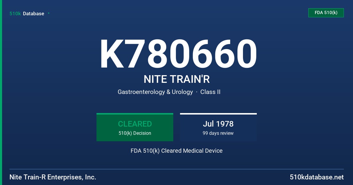 K780660 NITE TRAIN'R FDA 510(k) Cleared Medical Device