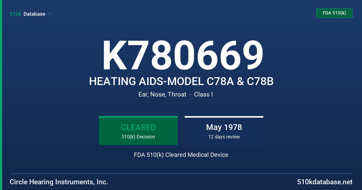 K780669 HEATING AIDS-MODEL C78A & C78B FDA 510(k) Cleared Medical Device