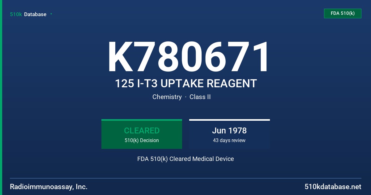 K780671 125 I-T3 UPTAKE REAGENT FDA 510(k) Cleared Medical Device