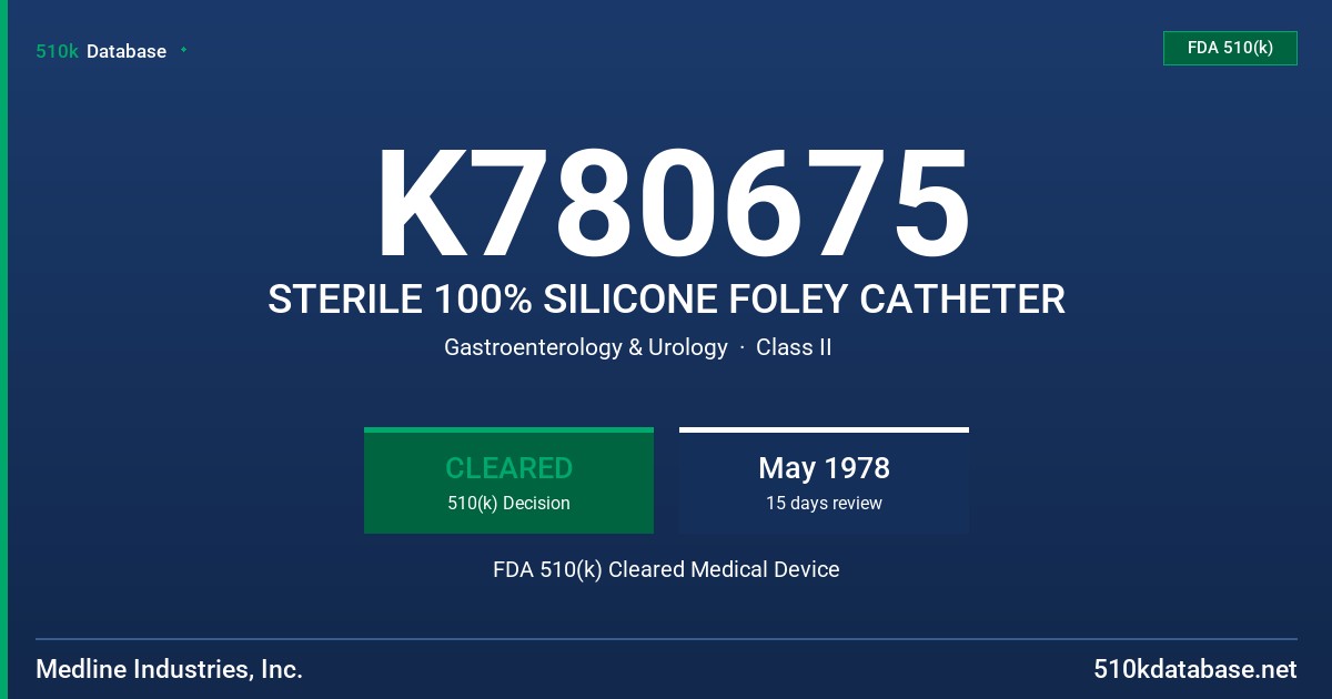 K780675 STERILE 100% SILICONE FOLEY CATHETER FDA 510(k) Cleared Medical Device
