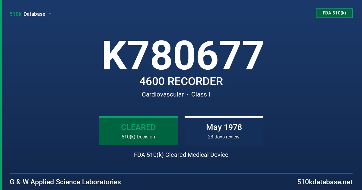 K780677 4600 RECORDER FDA 510(k) Cleared Medical Device