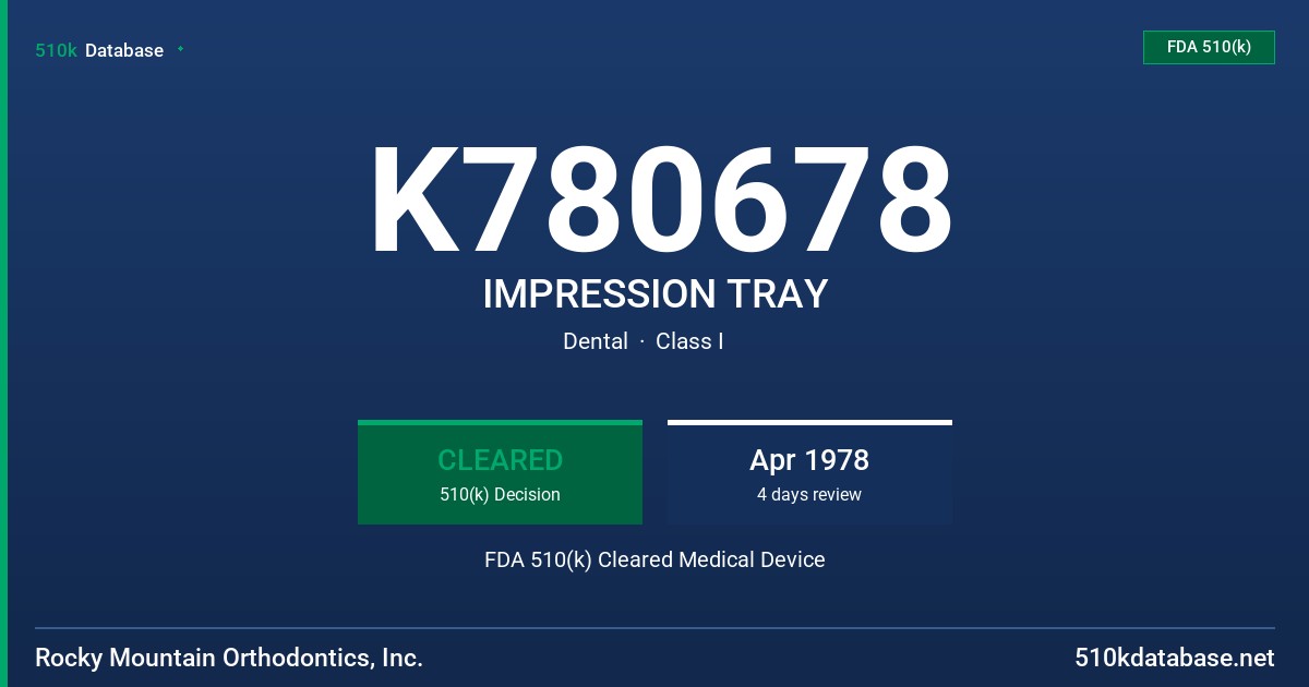 K780678 IMPRESSION TRAY FDA 510(k) Cleared Medical Device