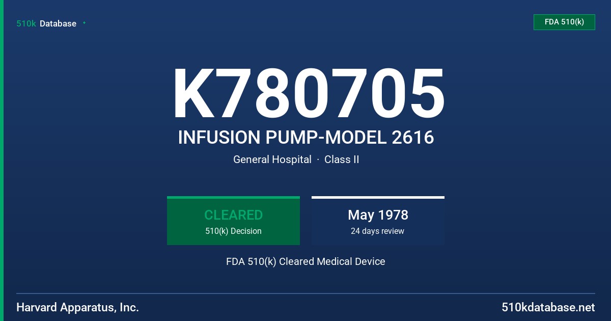 K780705 INFUSION PUMP-MODEL 2616 FDA 510(k) Cleared Medical Device