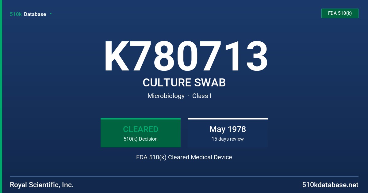 K780713 CULTURE SWAB FDA 510(k) Cleared Medical Device