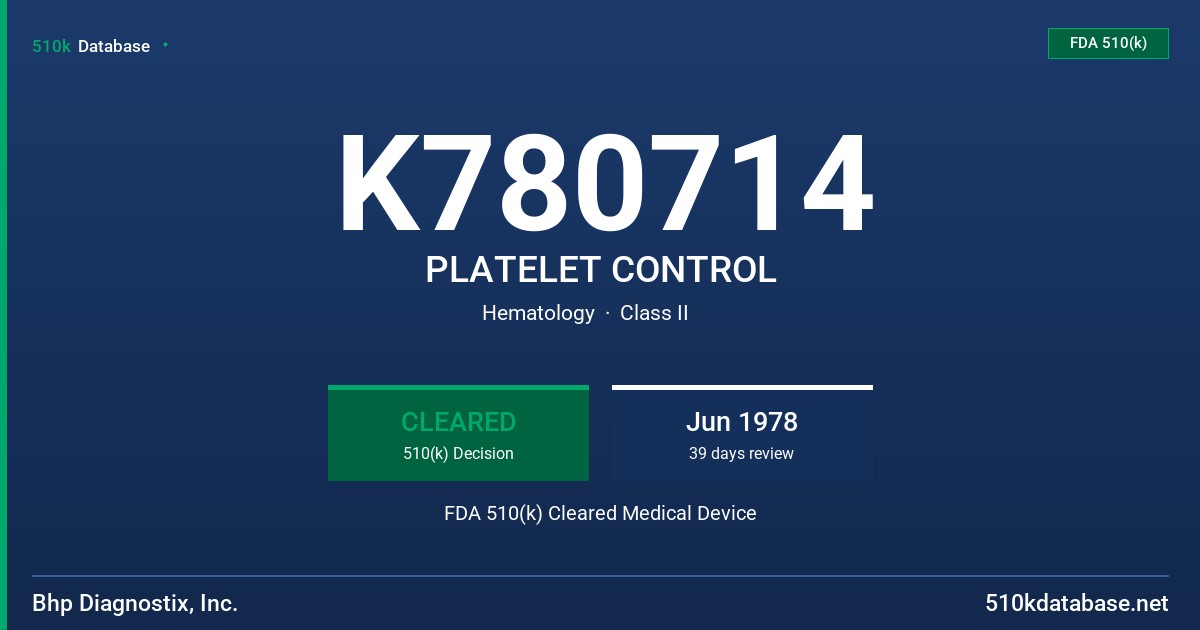 K780714 PLATELET CONTROL FDA 510(k) Cleared Medical Device