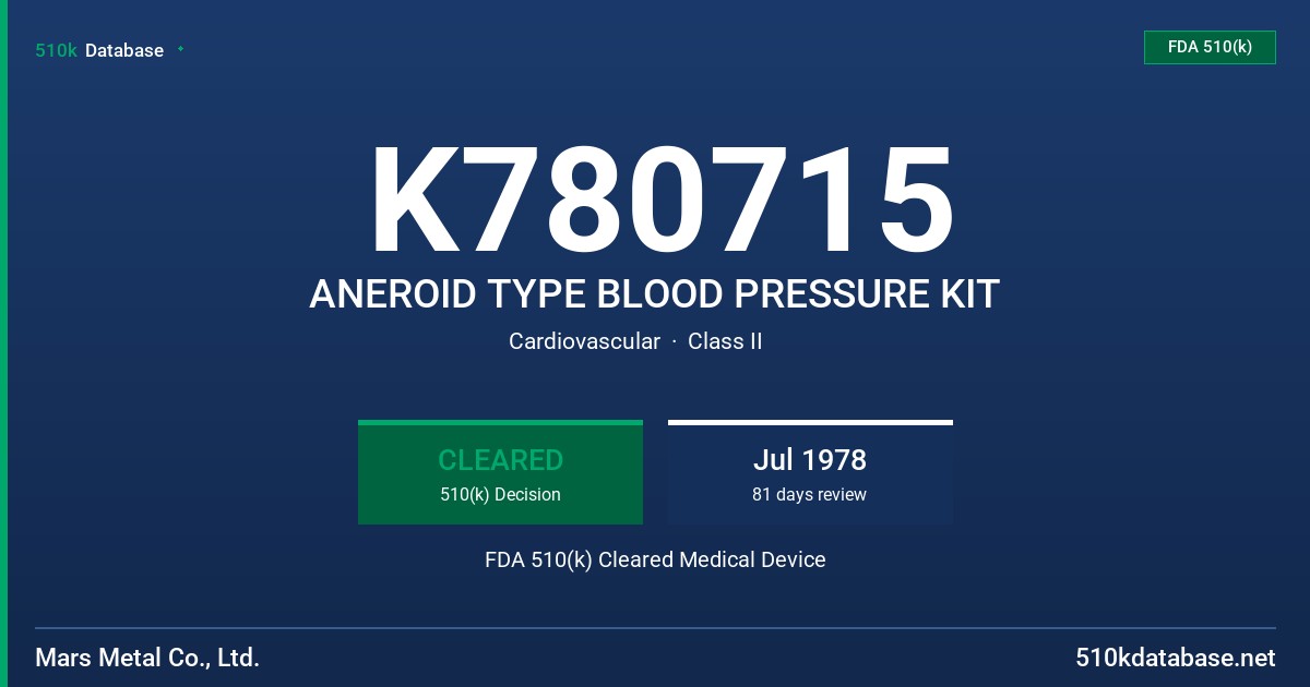 K780715 ANEROID TYPE BLOOD PRESSURE KIT FDA 510(k) Cleared Medical Device
