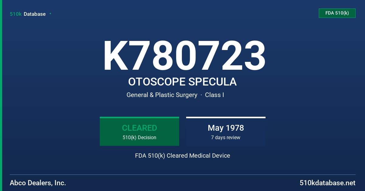 K780723 OTOSCOPE SPECULA FDA 510(k) Cleared Medical Device
