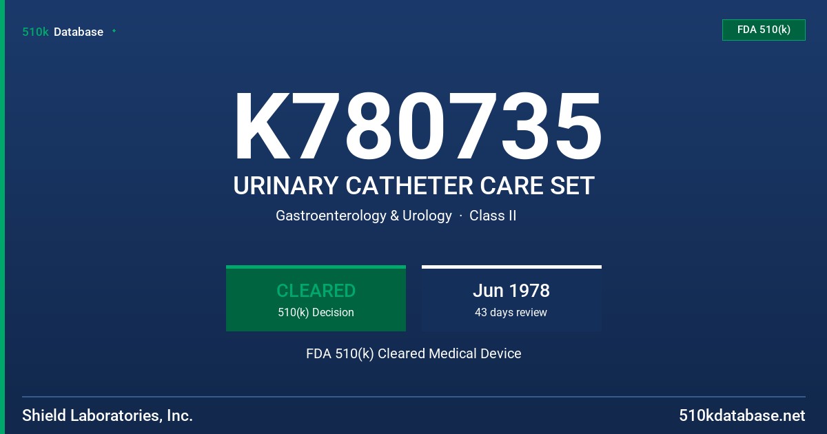 K780735 URINARY CATHETER CARE SET FDA 510(k) Cleared Medical Device