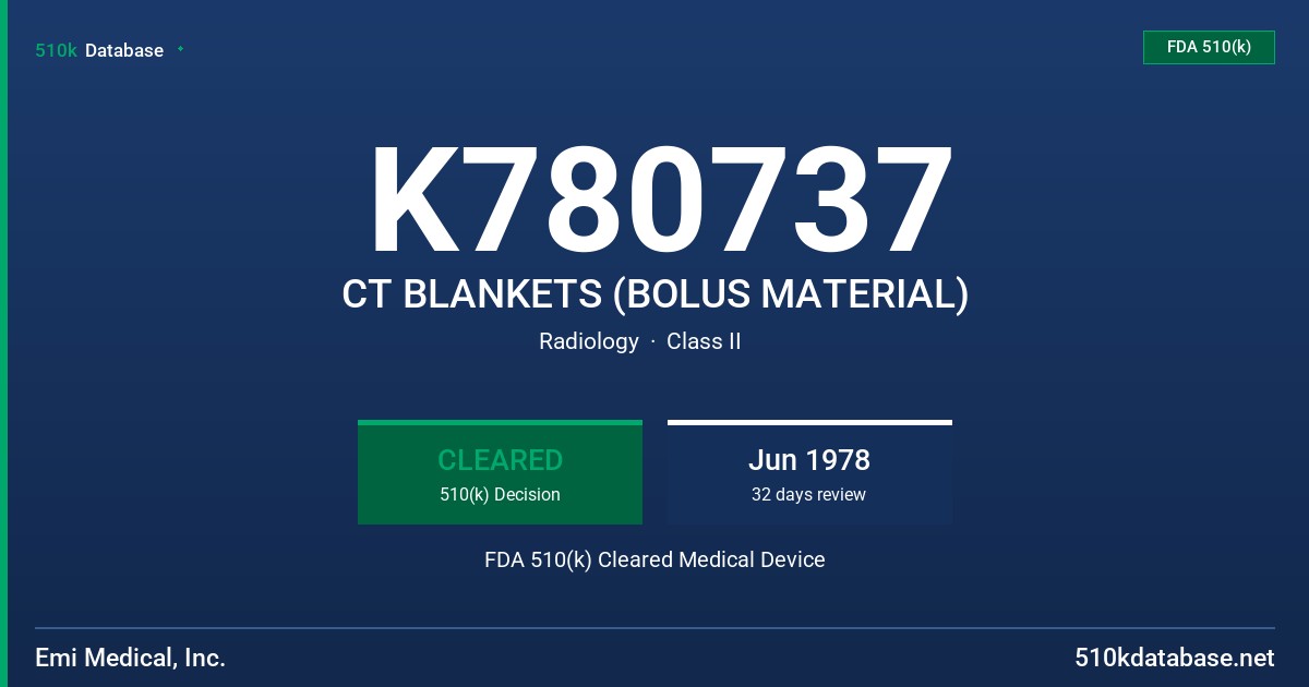 K780737 CT BLANKETS (BOLUS MATERIAL) FDA 510(k) Cleared Medical Device