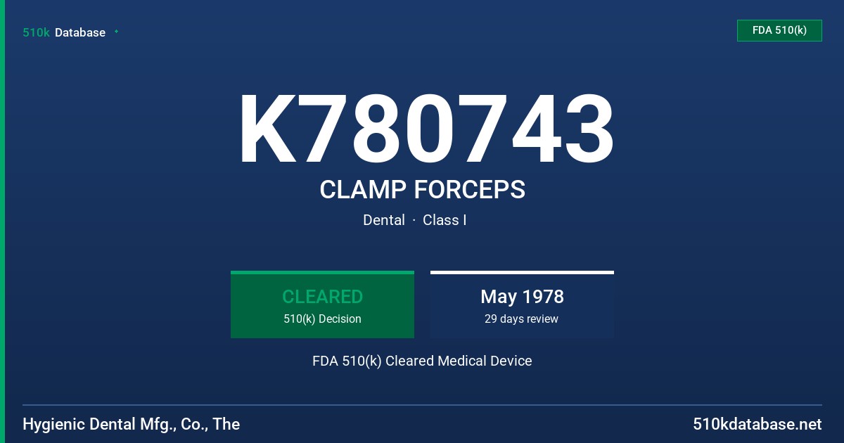 K780743 CLAMP FORCEPS FDA 510(k) Cleared Medical Device