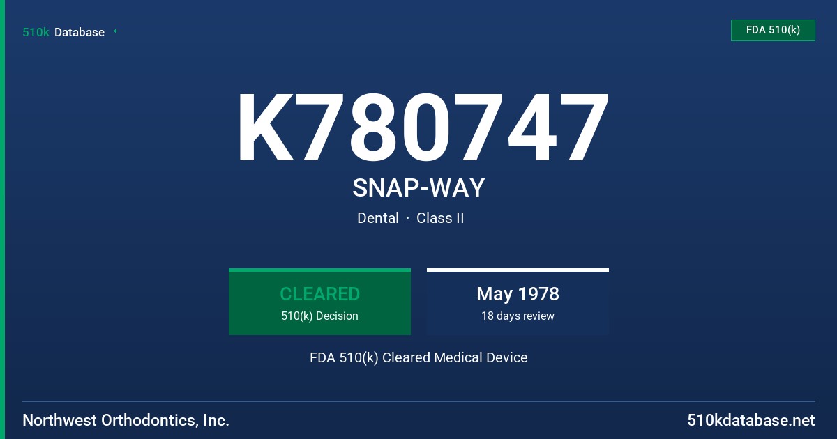 K780747 SNAP-WAY FDA 510(k) Cleared Medical Device
