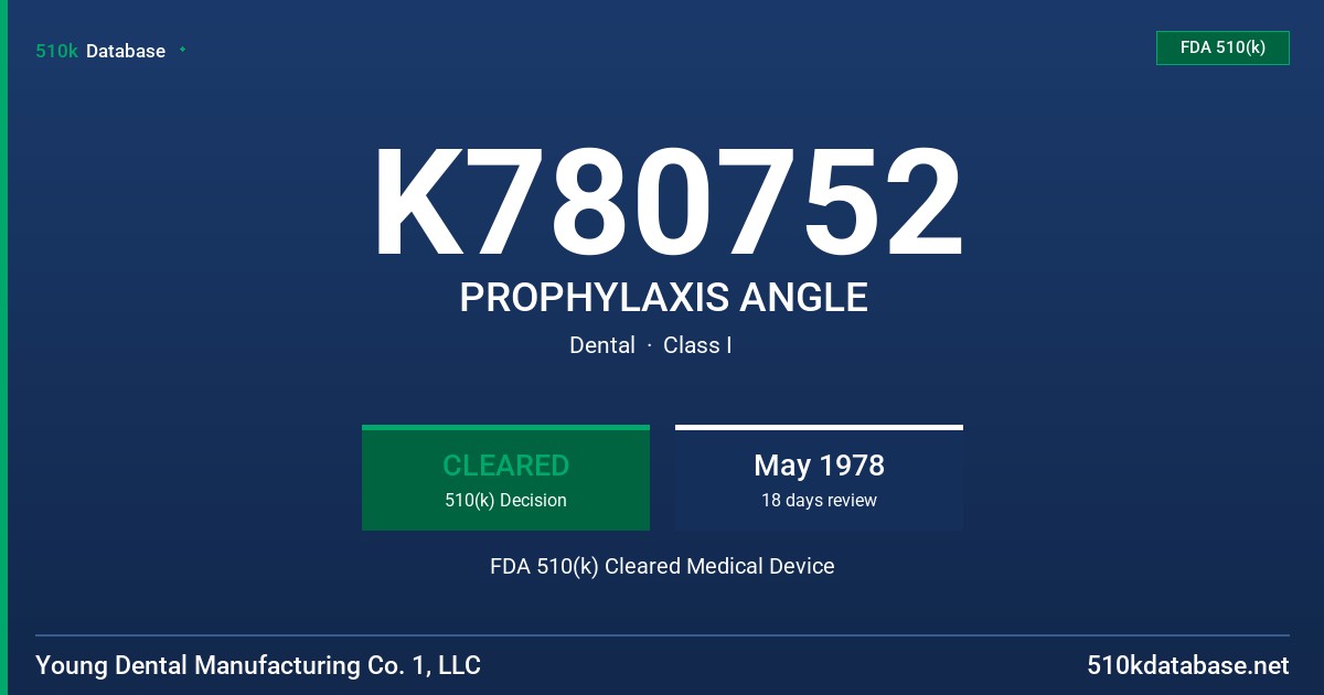 K780752 PROPHYLAXIS ANGLE FDA 510(k) Cleared Medical Device