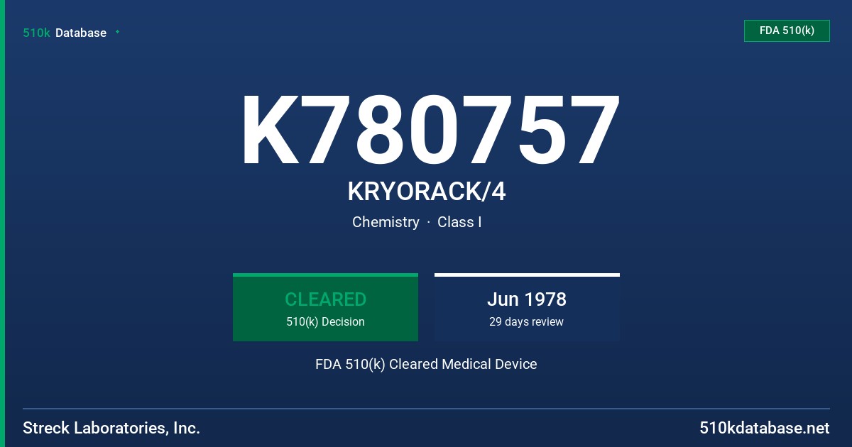 K780757 KRYORACK/4 FDA 510(k) Cleared Medical Device
