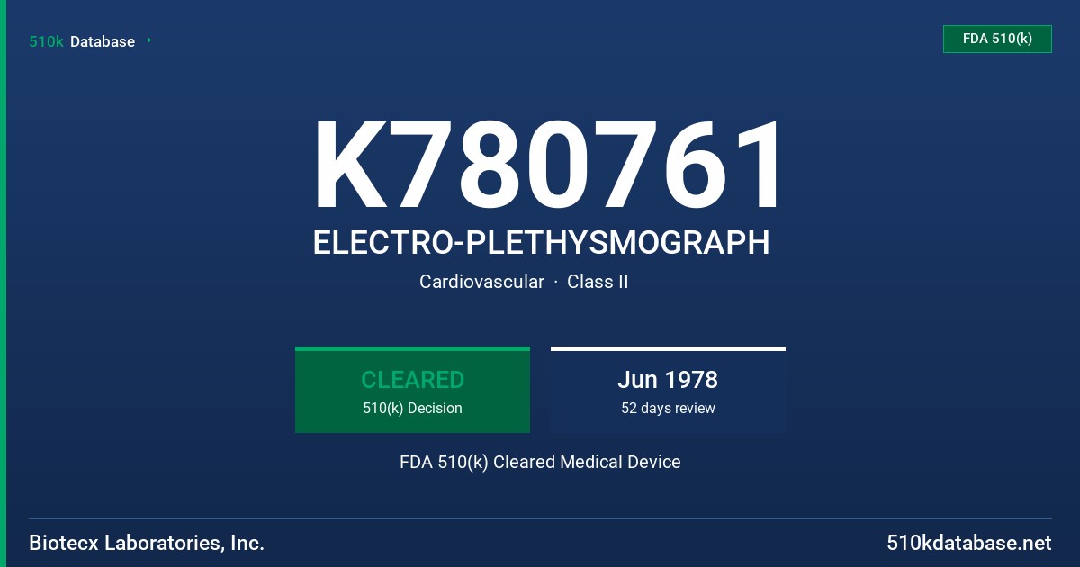 K780761 ELECTRO-PLETHYSMOGRAPH FDA 510(k) Cleared Medical Device