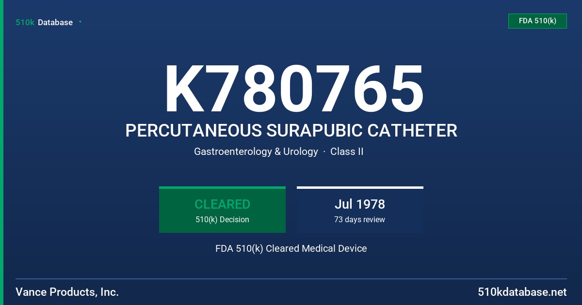 K780765 PERCUTANEOUS SURAPUBIC CATHETER FDA 510(k) Cleared Medical Device