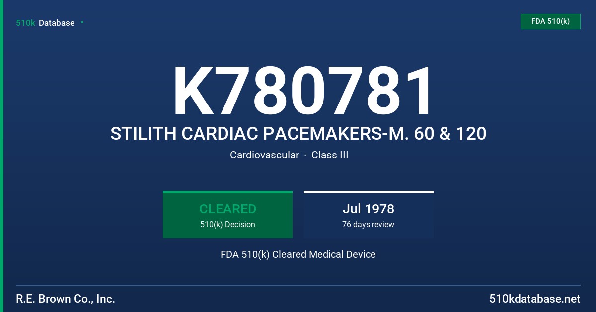 K780781 STILITH CARDIAC PACEMAKERS-M. 60 & 120 FDA 510(k) Cleared Medical Device