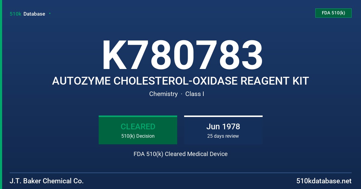 K780783 AUTOZYME CHOLESTEROL-OXIDASE REAGENT KIT FDA 510(k) Cleared Medical Device