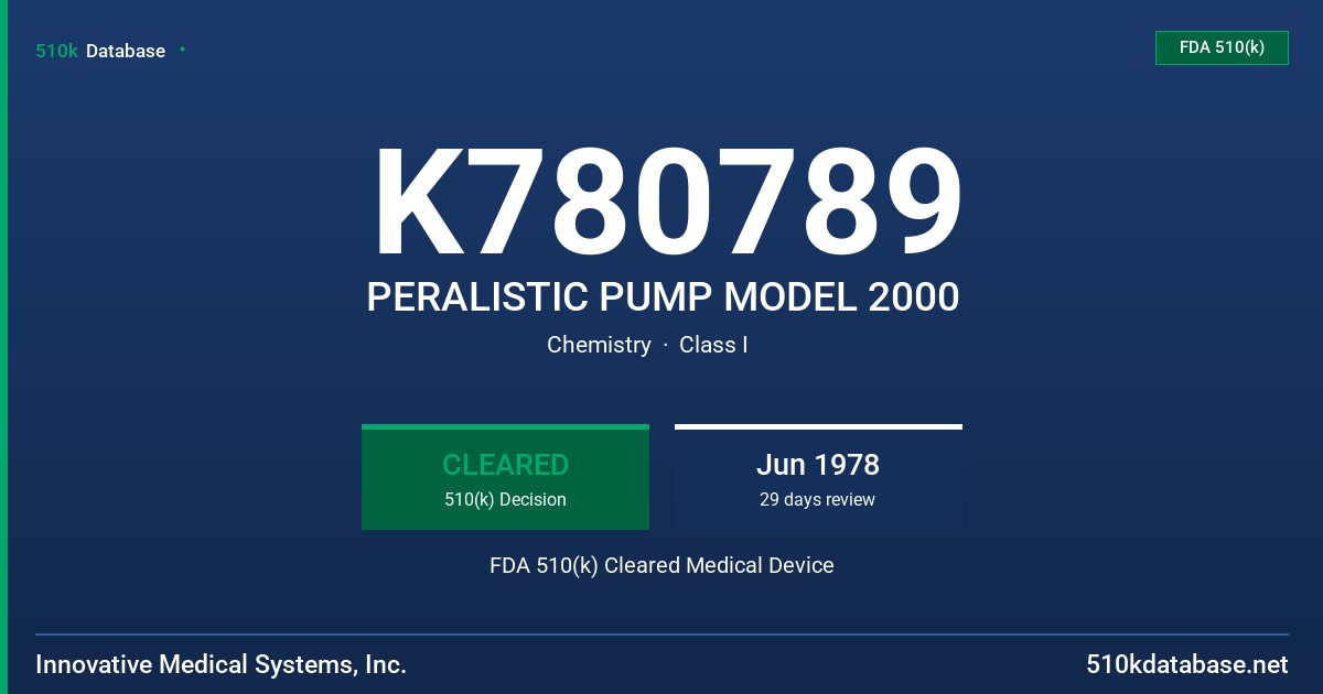 K780789 PERALISTIC PUMP MODEL 2000 FDA 510(k) Cleared Medical Device