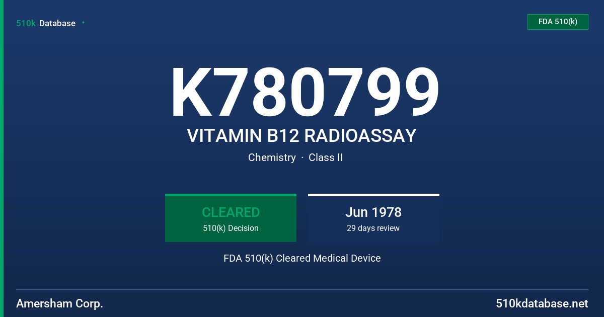 K780799 VITAMIN B12 RADIOASSAY FDA 510(k) Cleared Medical Device