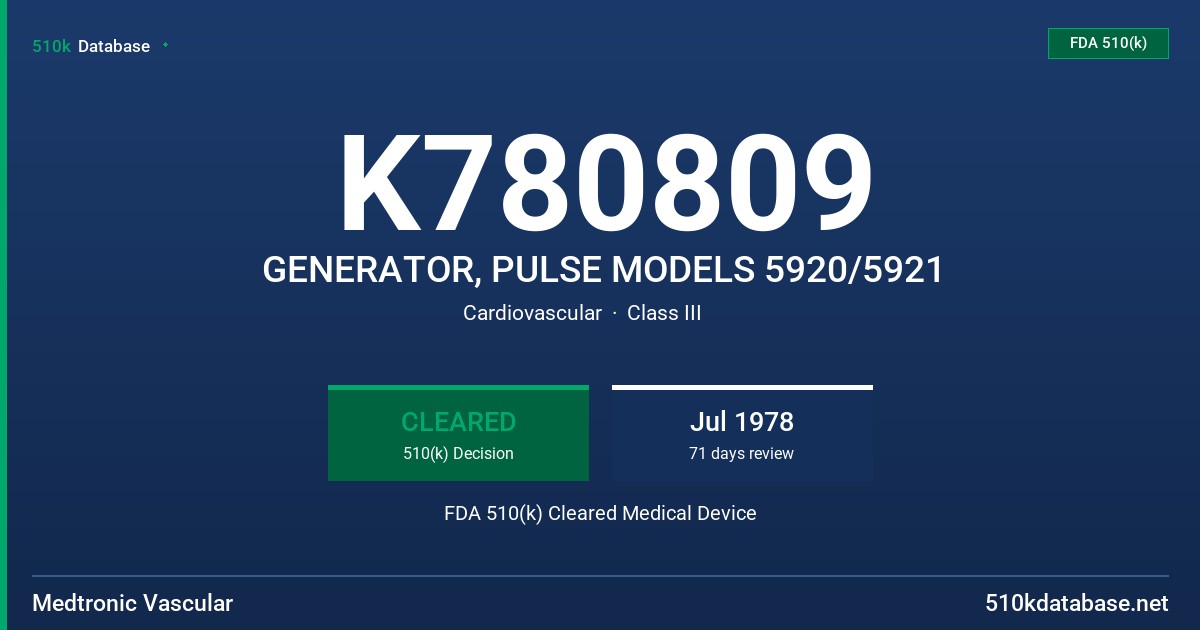 K780809 GENERATOR, PULSE MODELS 5920/5921 FDA 510(k) Cleared Medical Device
