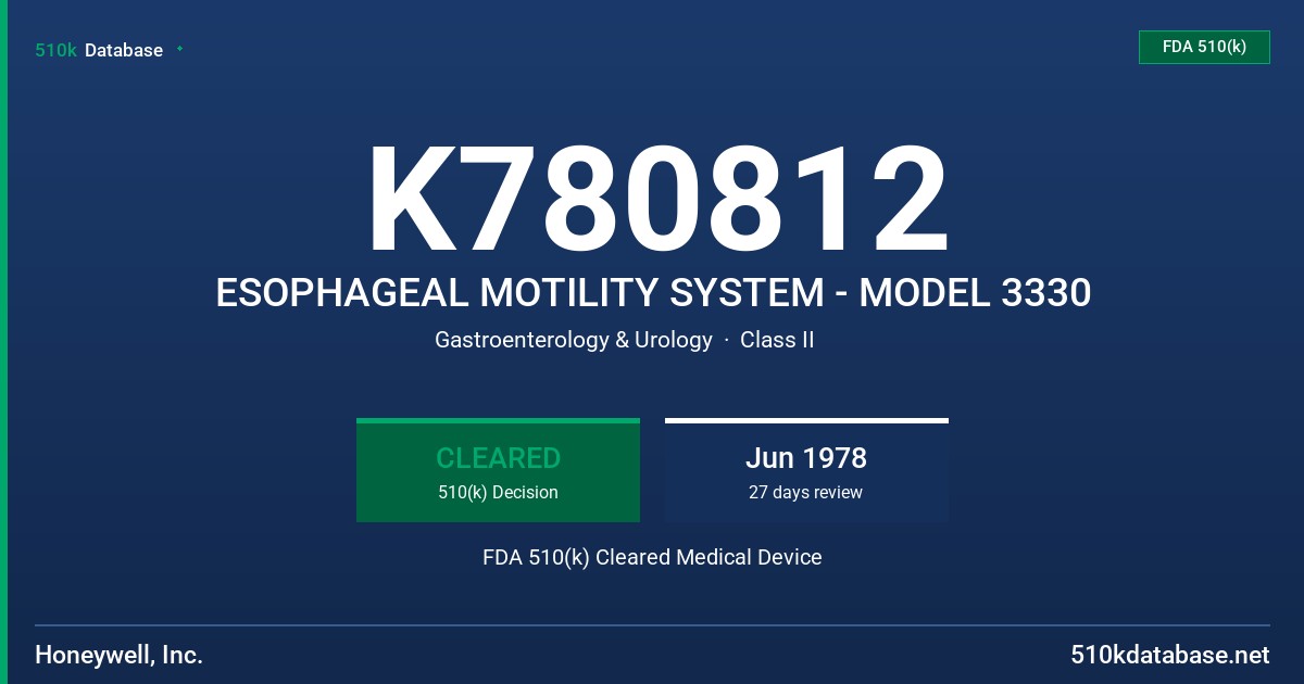 K780812 ESOPHAGEAL MOTILITY SYSTEM - MODEL 3330 FDA 510(k) Cleared Medical Device