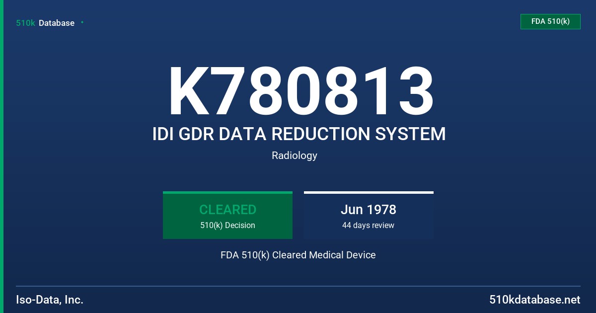 K780813 IDI GDR DATA REDUCTION SYSTEM FDA 510(k) Cleared Medical Device