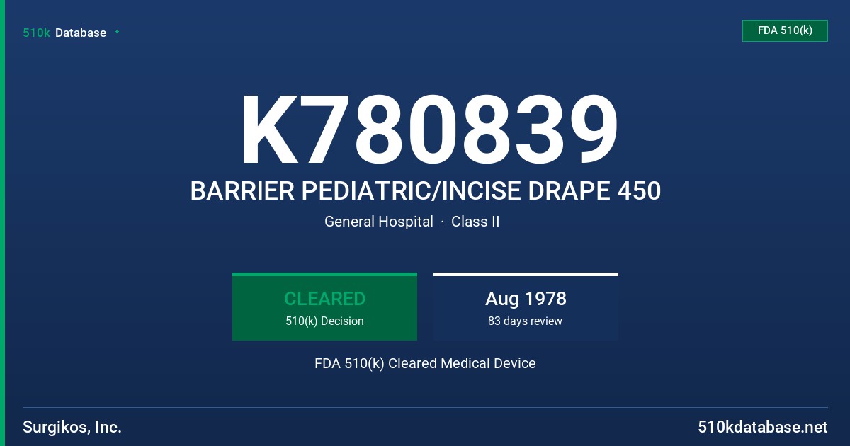 K780839 BARRIER PEDIATRIC/INCISE DRAPE 450 FDA 510(k) Cleared Medical Device